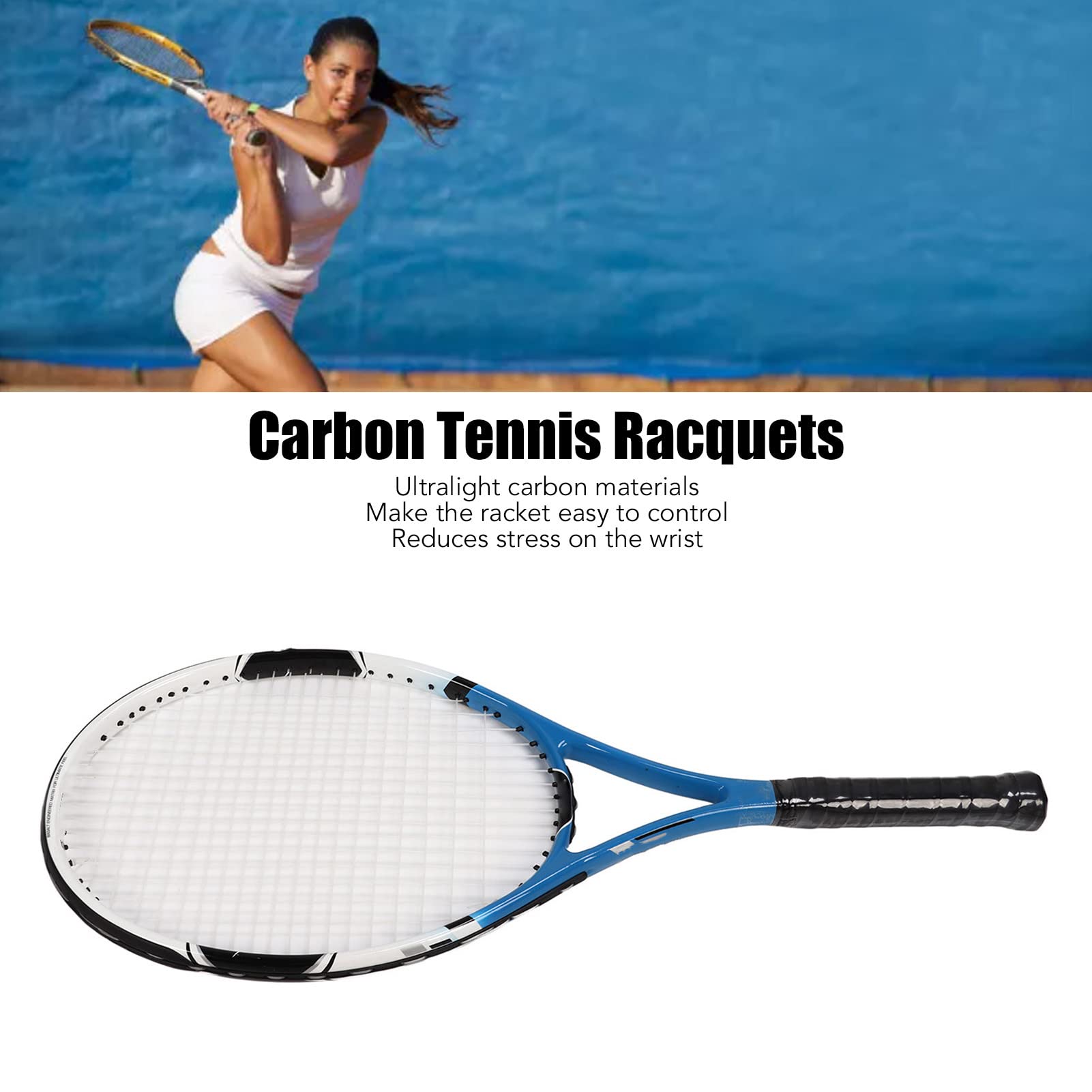 Raqueta de Tenis de Carbono Raquetas de Tenis Profesionales ultraligeras para Entrenamiento Competición Recreación Material de Fibra de Carbono 68,5 x 27 cm Incluye Bolsa