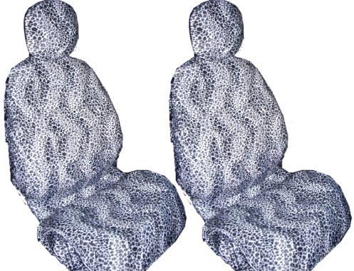 - Grey Snow Cheetah Animal Print Front Bucket Seat Cover w/ Headrest - Universal-Fit Set of 2