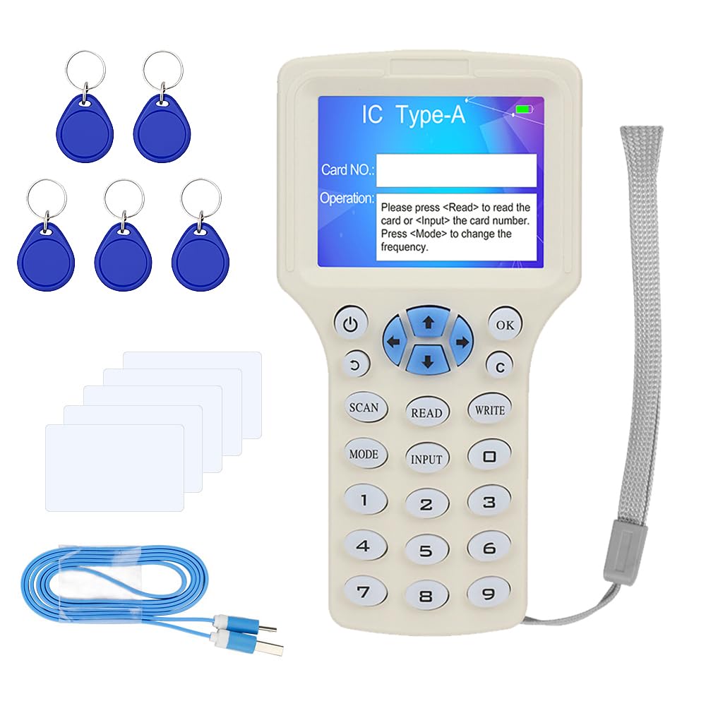 Card Copier Reader Writer NFC Reader 125KHz 13.56MHz 10 Frequency RFID Key Fob Card Reader Writer Encrypted Card Decoder with Writable Key Card USB