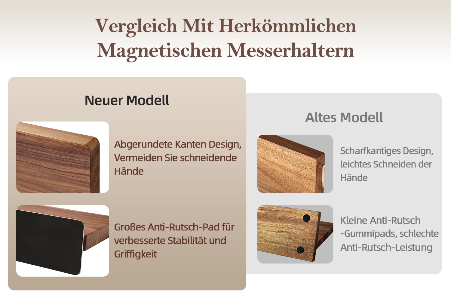 XINZUO Walnussholz Messerblock Magnetisch -Doppelseitig erhältlich -Messerhalter Magnetischer Ohne Messer -Doppelseitiger Starker Magnet Messerhalter für Küche -Leicht zu reinigen -mit Geschenkbox