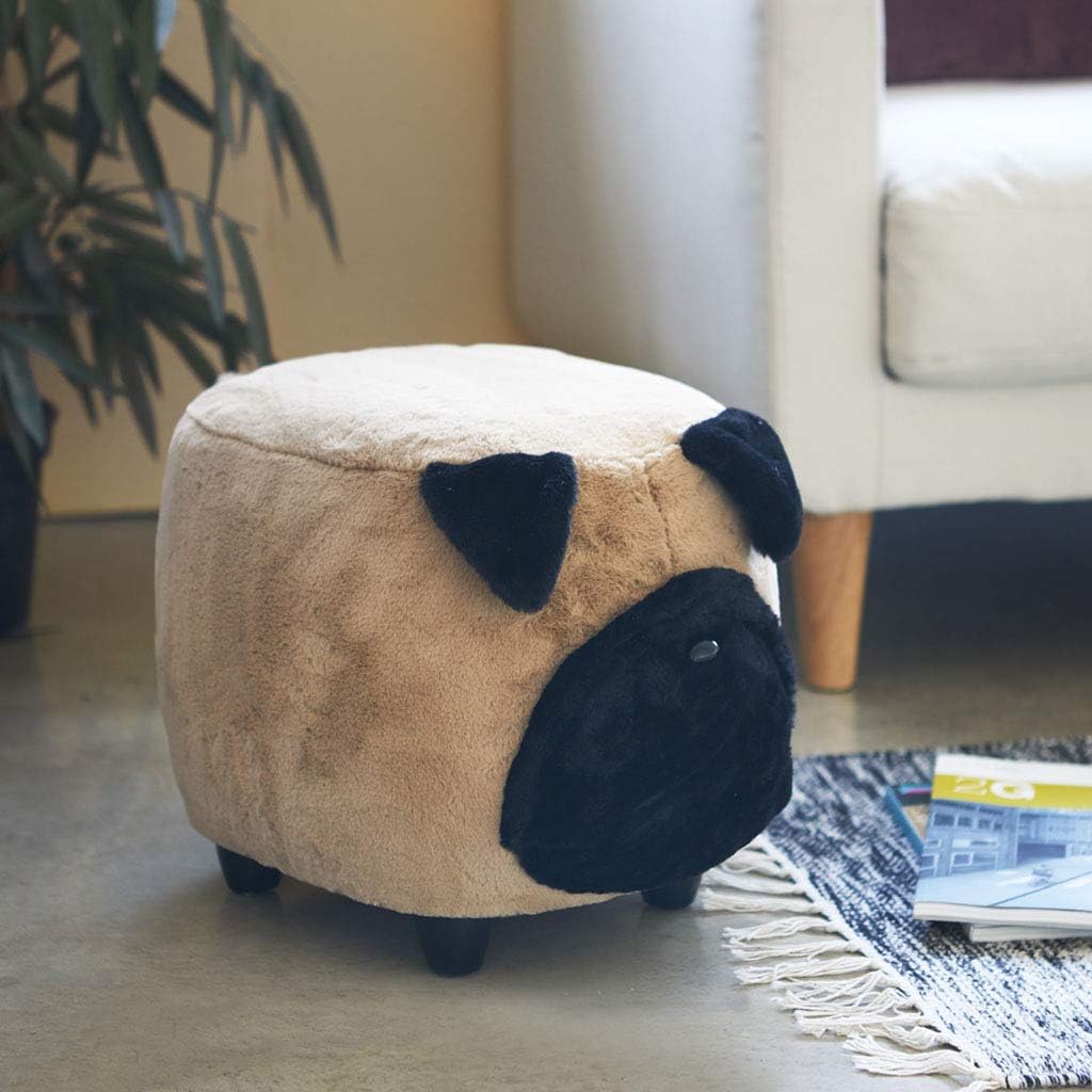 Balvi Le Pug Dog Footstool Very Silky Wooden Legs Brown