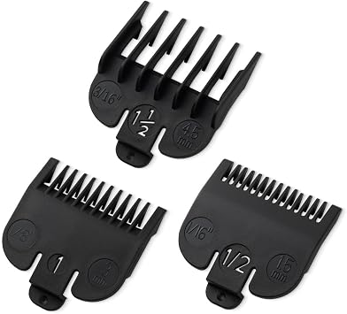 Wowteam Clipper Guards Set Fits for Most Wahl Clippers and Babyliss FX870, Clipper Guides Replacement - 1/16 , 1/8", 3/16", 3 Piece Set, Black Color