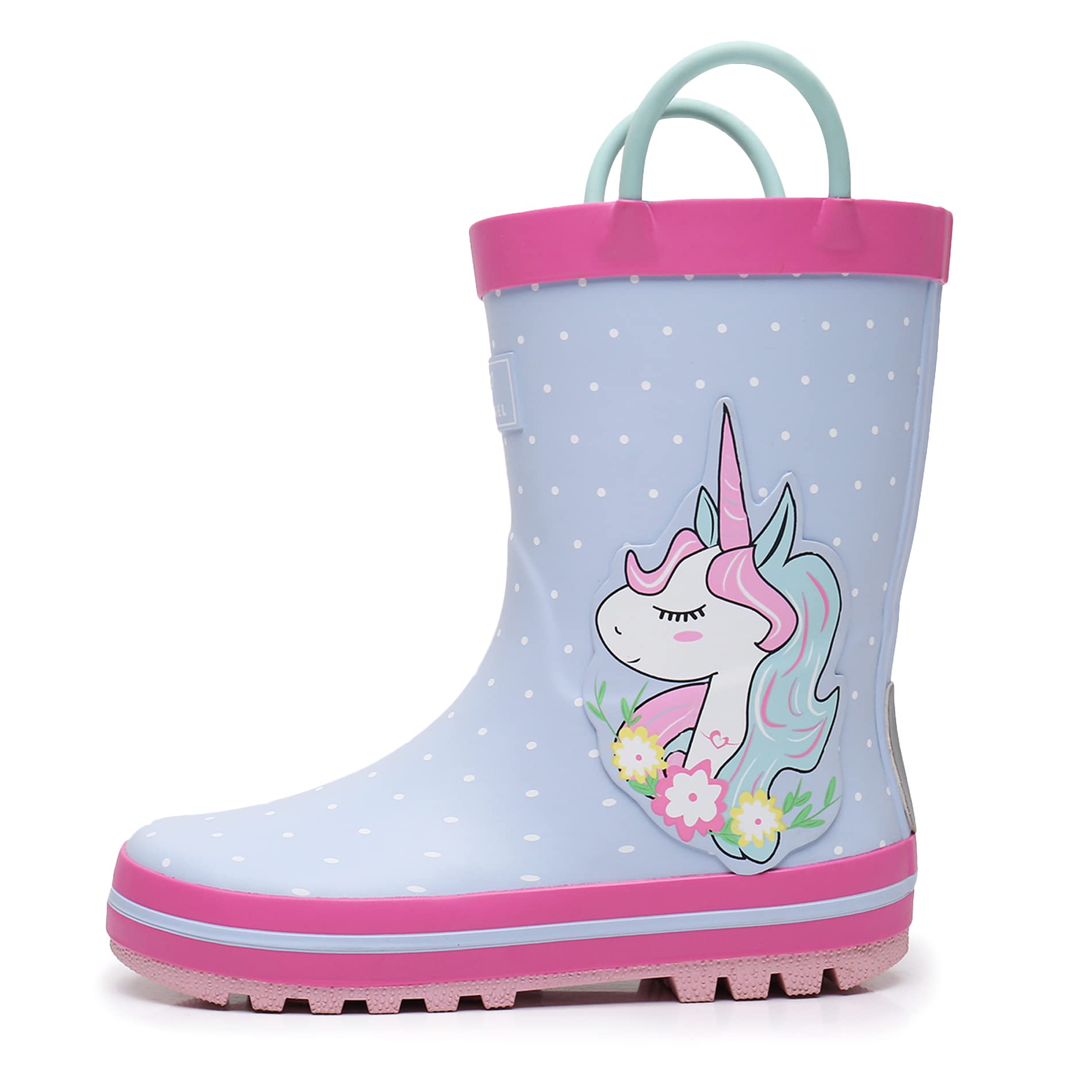 RAINANGEL Toddler Rain Boots with Easy-On Handles, Waterproof Kids Rain Boots for Girls &amp; Boys, Fun Printed &amp; Colors Unisex-Child Outdoor Boots