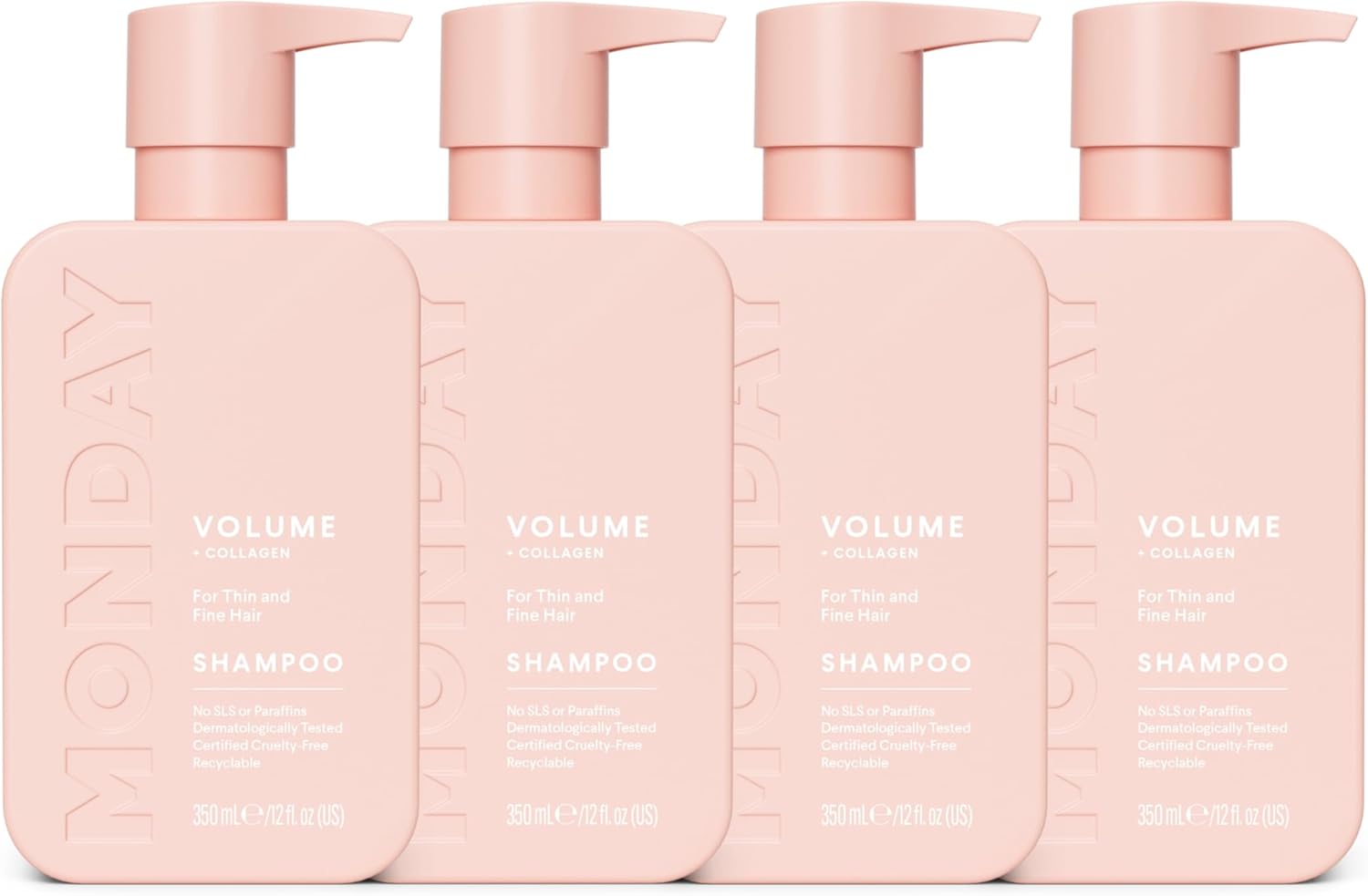 MONDAY Haircare VOLUME Shampoo with Hydrolyzed Collagen & Macadamia Oil for Thin, Fine & Flat Hair 4×350 mL