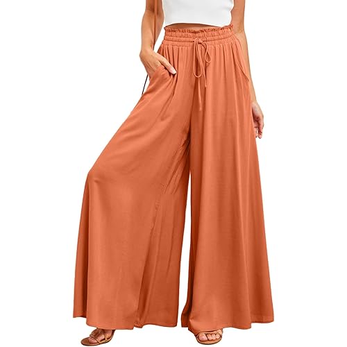 Dokotoo Pants for Women Casual Elastic Waist Wide Leg Pants with Pockets