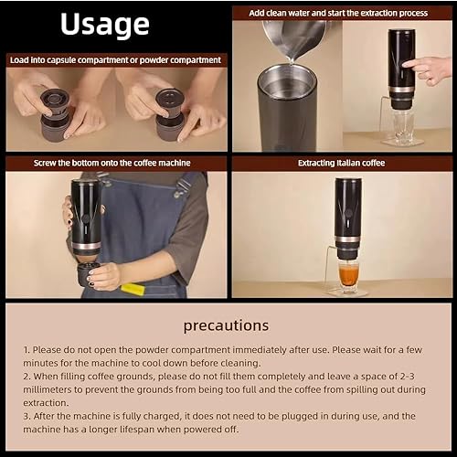 Miniatura 9 de Cafetera portátil con presión de 20 bar y batería de 7500 mAh, máquina de café de calentamiento rápido para viajes, camping, compatible con molidos