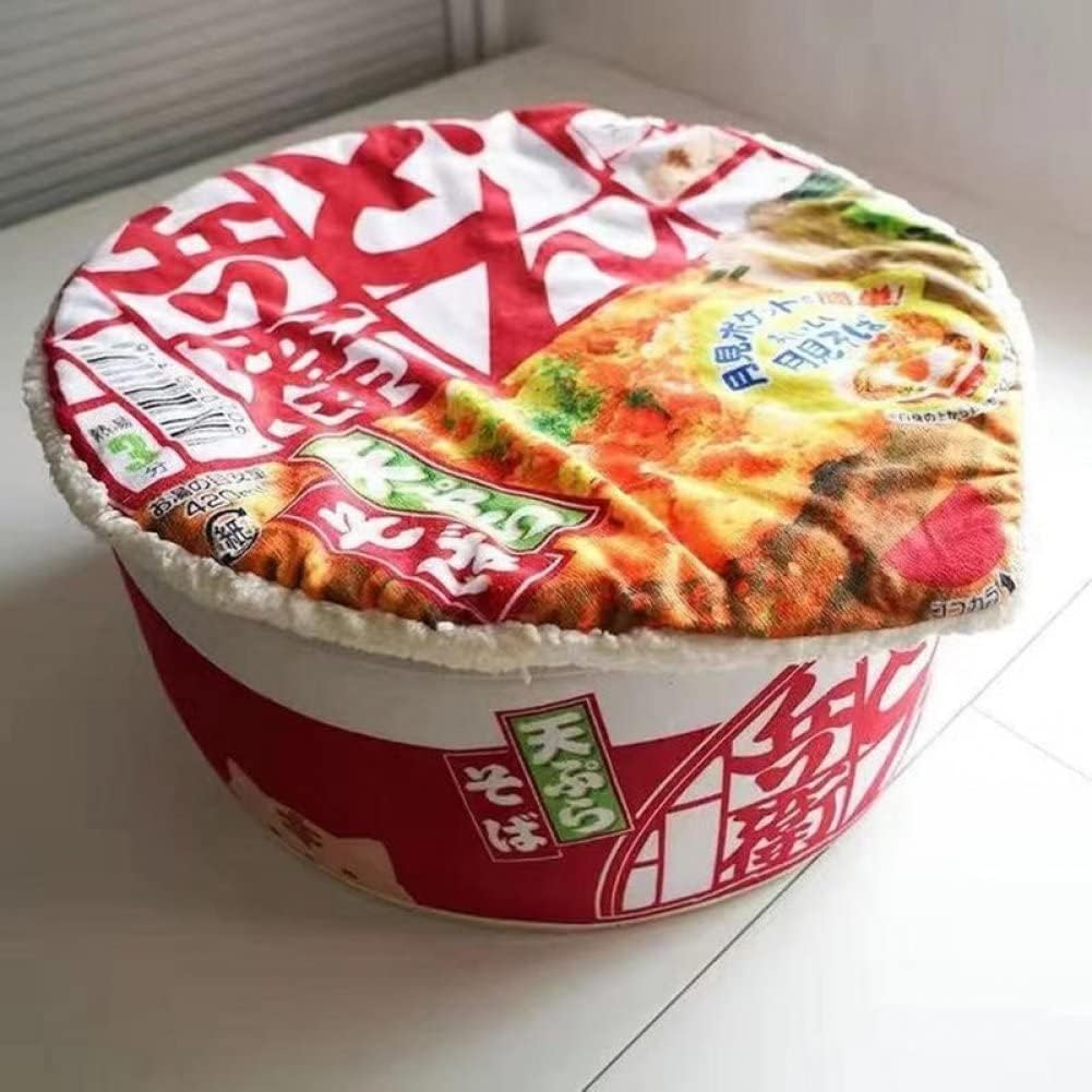 Cat Ramen Noodle Shape Pet Bed, Soft Plush Red Cartoon Ramen Cup, 15.75 x 15.75 x 7.87 inches, Indoor Use, Small Dogs & Cats