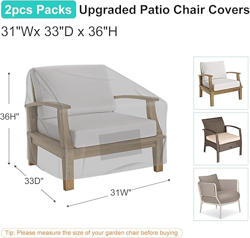 Miniatura 43 de Fundas para sillas de patio, impermeables, paquete de 2, tela Oxford 600D resistente, 35 pulgadas de ancho x 38 pulgadas de profundidad x 31 Negro