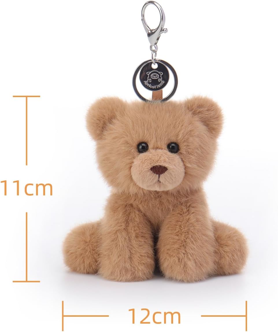 Apricot Lamb Leisure Bear Cute Keychain, Soft Stuffed Plush Toy Keyring for Kids' Backpack, Purse, 4.5 Inches - Image 7