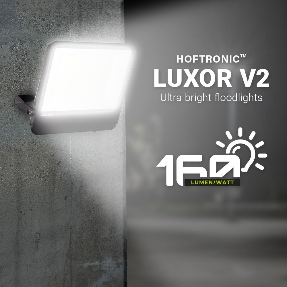 HOFTRONIC - Luxor V2 - LED Strahler 160lm/W - Super Hell 200 Watt 32000 Lumen - IP65 Wasserdicht - 4000K Neutralweiß - UGR <15 Blendfrei - LED Außenstrahler Scheinwerfer