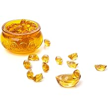 3.15" Feng Shui Golden Treasure Basin with 1 Large & 32 Small Golden Ingots YUAN BAO - Crystal Glass Treasure Basin Crystal Feng Shui Wealth Bowls Prosperity Figurine Collectibles for Home Office