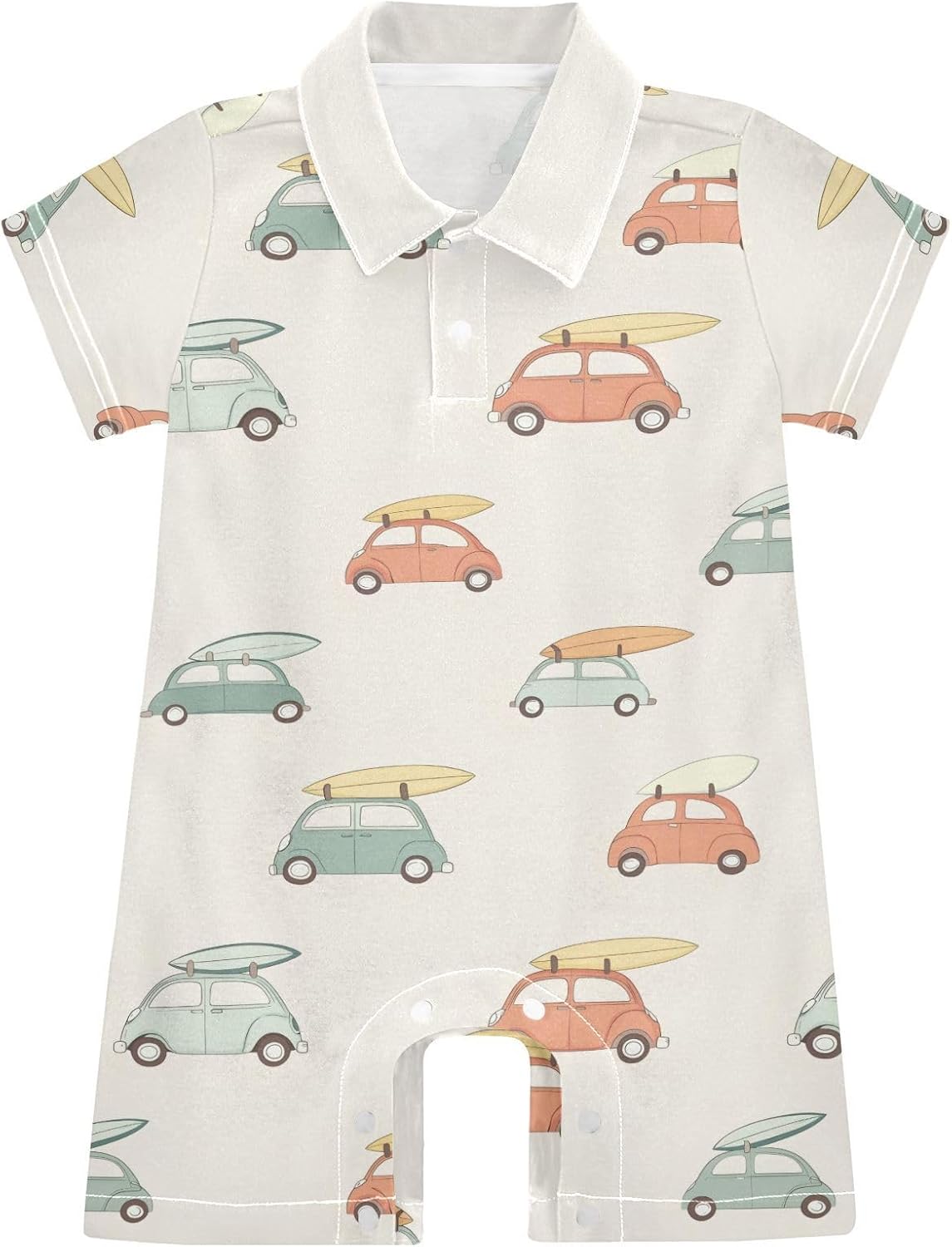 vvfelixl Cars with Surfboards Baby Boy Polo Clothes,Short Sleeve Baby Bodysuit,Collared Polo Romper for 0-24 Months
