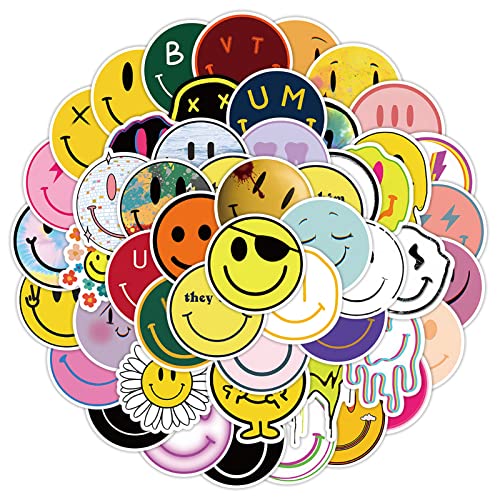 50Pcs Smile Stickers For Kids Water Bottle Laptop Skateboard Car Bicycle Luggage Guitar Cup Notebook Art Decoration Patches Gifts Waterproof Vinyl Cartoon Awards Sticker Gifts Colorful Smile Face #TOP1