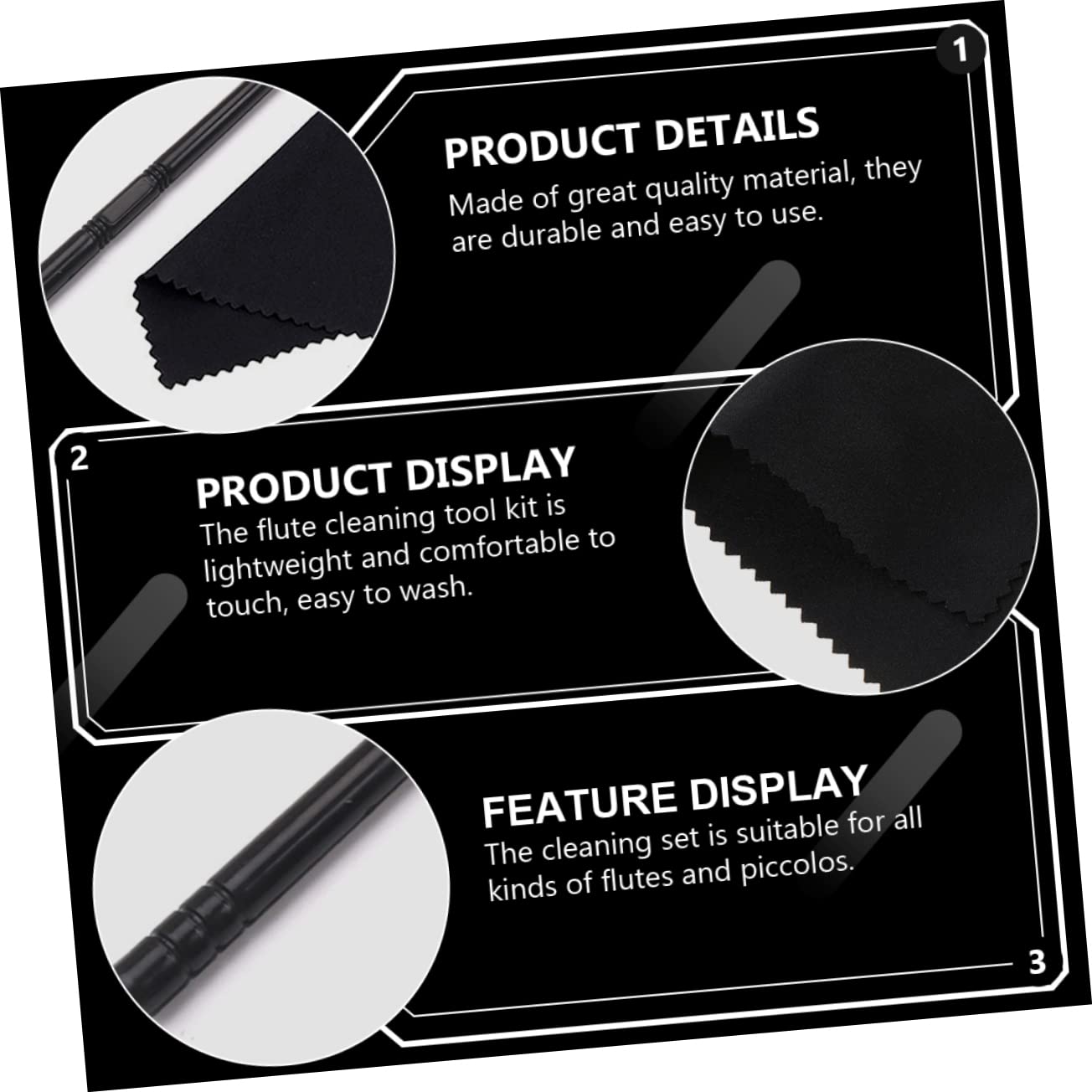 TOGEVAL 2 Sets Flute Cleaning Supplies Set Includes Silk Swab Cleaning Rod and Tarnishing Cloth for Flutes and Piccolos