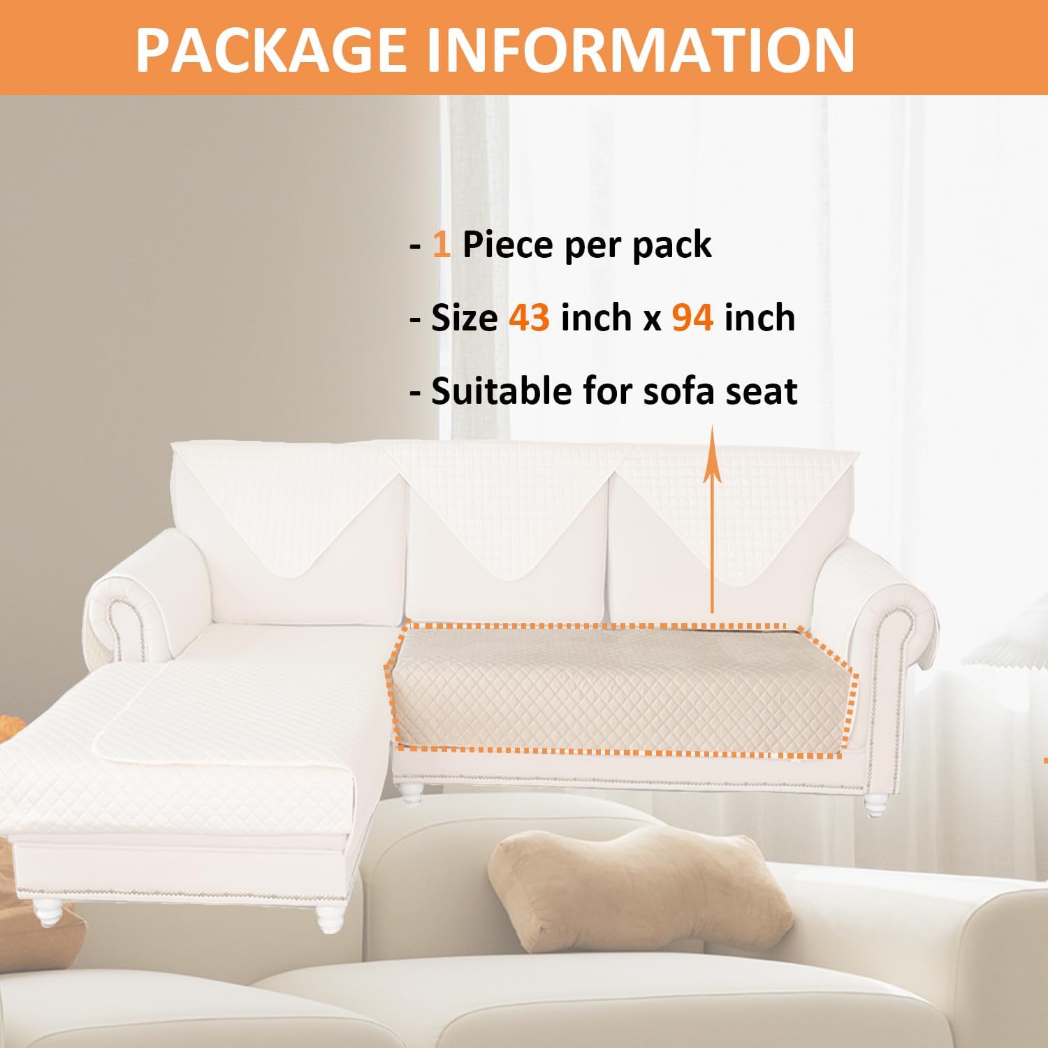 Velvet Sectional Sofa Cover Couch Cover Anti-Slip Sectional Sofa Cover for Dogs Cats L Shaped Armrest Backrest Cover for 3 Cushion Couch Sofa Protect Seat Cover 43"x94" Ivory 1 Piece