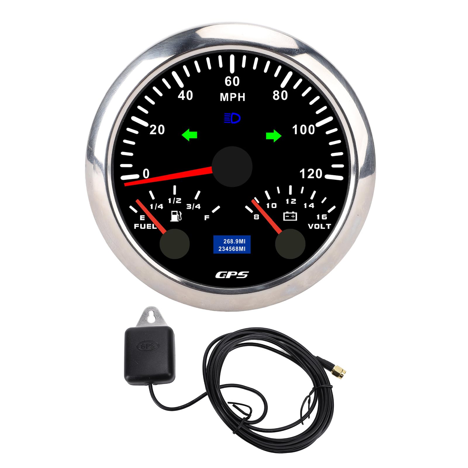 Prędkościomierz GPS Przebieg dla Ciężarówki RV 120MPH 85mm Wskaźnik 3 w 1 7 Kolorów Podświetlenia Dotyczy Wszystkich Samochodów, Motocykli, łodzi (Czarna tarcza, srebrna ramka CX8307)