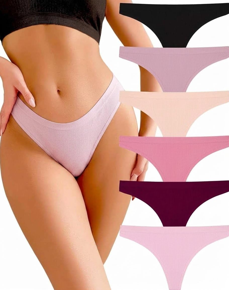 Seamless Thongs for Womens V-Waisted No Show Thong Seamless Panties Breathable Comfortable Underwear Women 3-Pack-image-28