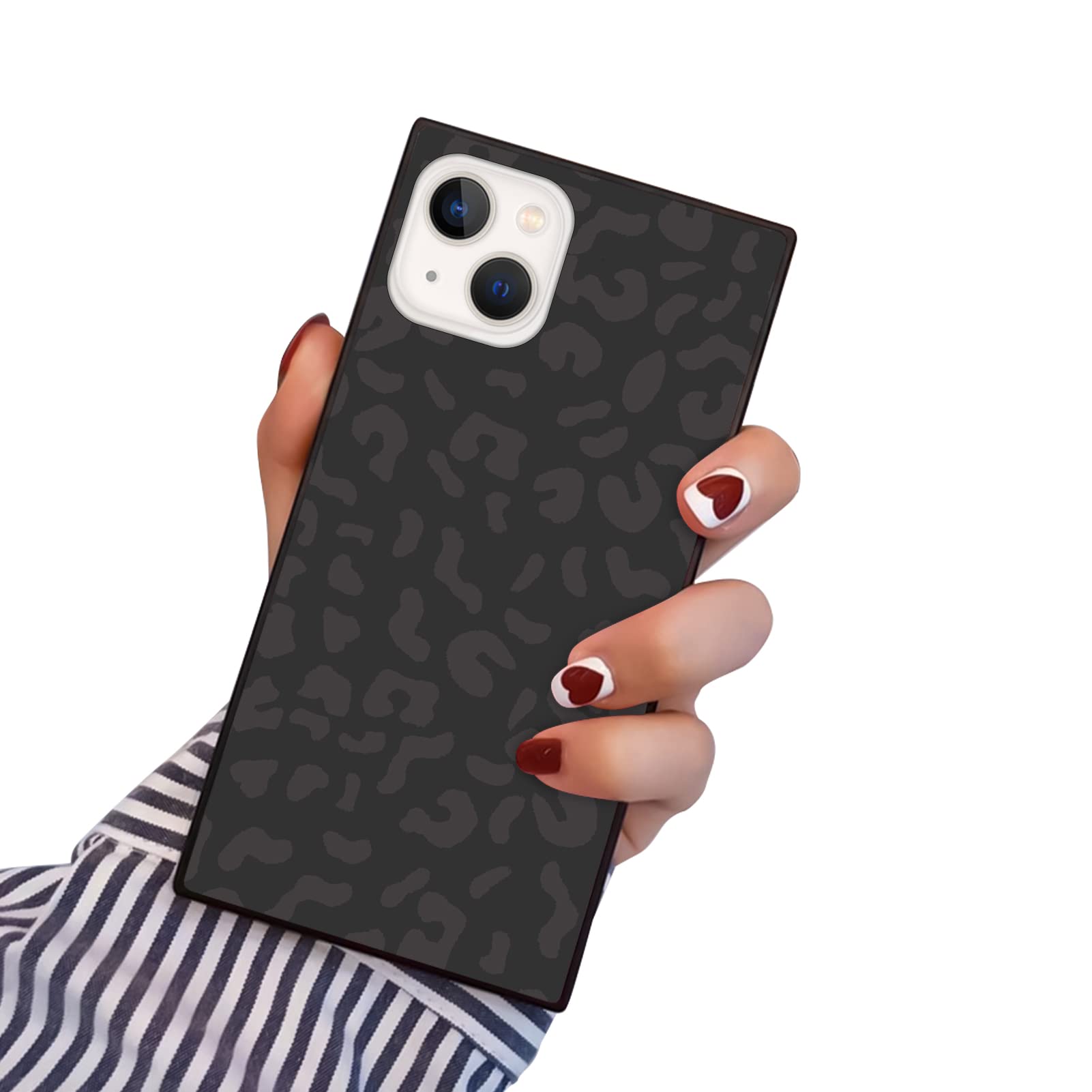 Compatible with iPhone 13 Case Square Black Leopard Animal Print Design for Women Grils Men Soft TPU Edge Protection Shock Absorption Slim Hard PC Case for iPhone 13 6.1 Inch