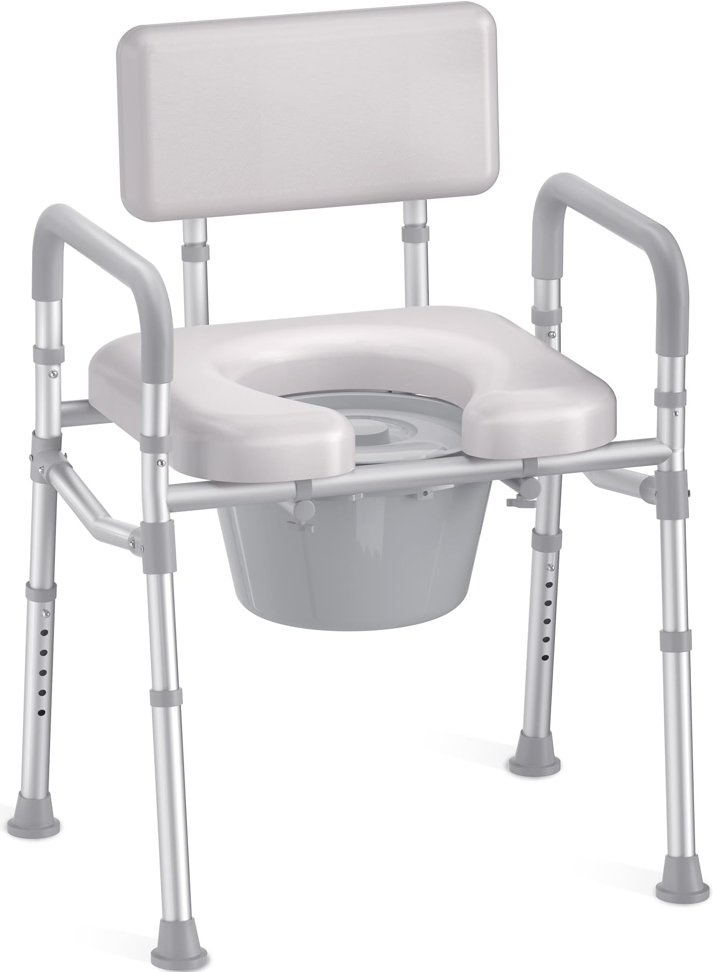 HOMLAND Bedside Commode with Padded Seat and Backrest, Aluminum Commode Toilet with Bucket, Easy Cleaning Portable Toilet for Adults and Seniors, 350 lb Capacity Enhanced Crossbar