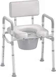 HOMLAND Bedside Commode with Padded Seat and Backrest, Aluminum Commode Toilet with Bucket, Easy Cleaning, Portable, 350 lb Capacity