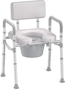 HOMLAND Bedside Commode with Padded Seat and Backrest, Aluminum Frame, 350 lb Capacity