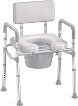 HOMLAND Bedside Commode with Padded Seat and Backrest, Aluminum Commode Toilet with Bucket, Easy Cleaning Portable Toilet for Adults and Seniors, 350 lb Capacity Enhanced Crossbar