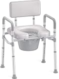 HOMLAND Bedside Commode with Padded Seat and Backrest, Aluminum Commode Toilet with Bucket, Easy Cleaning Portable Toilet for Adults and Seniors, 350 lb Capacity Enhanced Crossbar