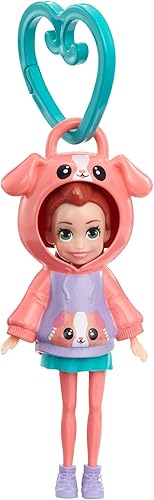Miniatura 3 de Polly Pocket Friend Clips - Muñeca Lila con capucha de cachorro y clip en forma de corazón verde, regalo para niños a partir de 4 años