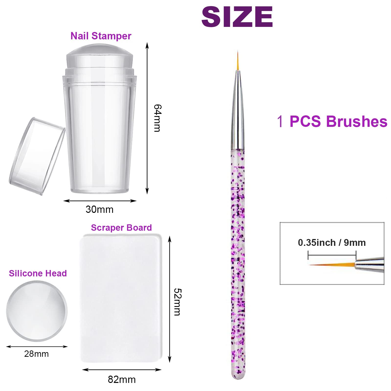 Nail Stamper Nail Art Brushes - Punta francesa Nail Stamp Clear Nail Art Stamper Jelly con raspador, 1pcs Nail Pen Brushes, Soft Silicone Stamper Printer DIY