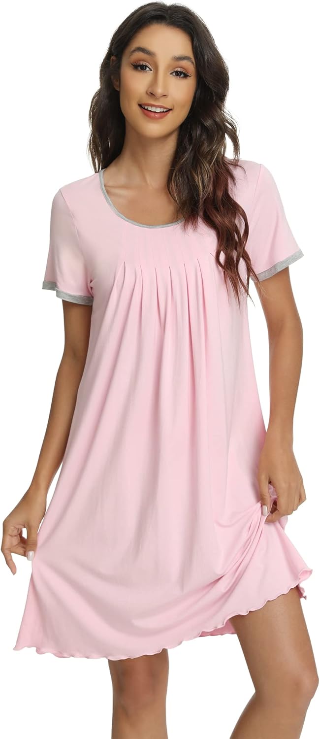 WiWi Viscose from Bamboo Nightgowns for Women Short Sleeve Night Shirts Pleated Sleep Shirt Plus Size Nightshirt S-3X - Image 3