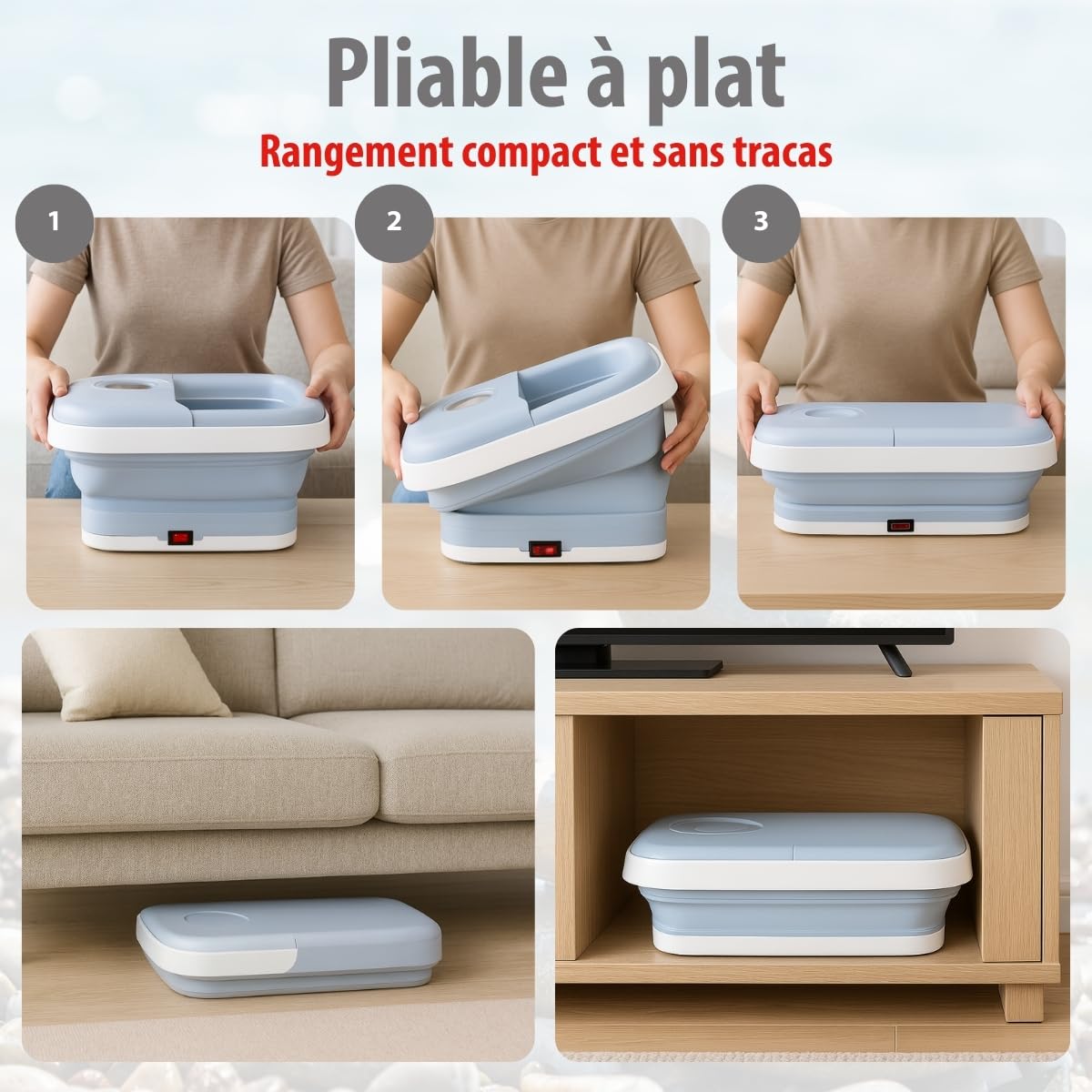 alpina Spa Pieds 8L 500W – Bain de Pieds Pliable Chauffant avec Bulles – Rouleaux Massage et Pierre Ponce – Spa Relaxation Maison Pieds – Bleu Clair