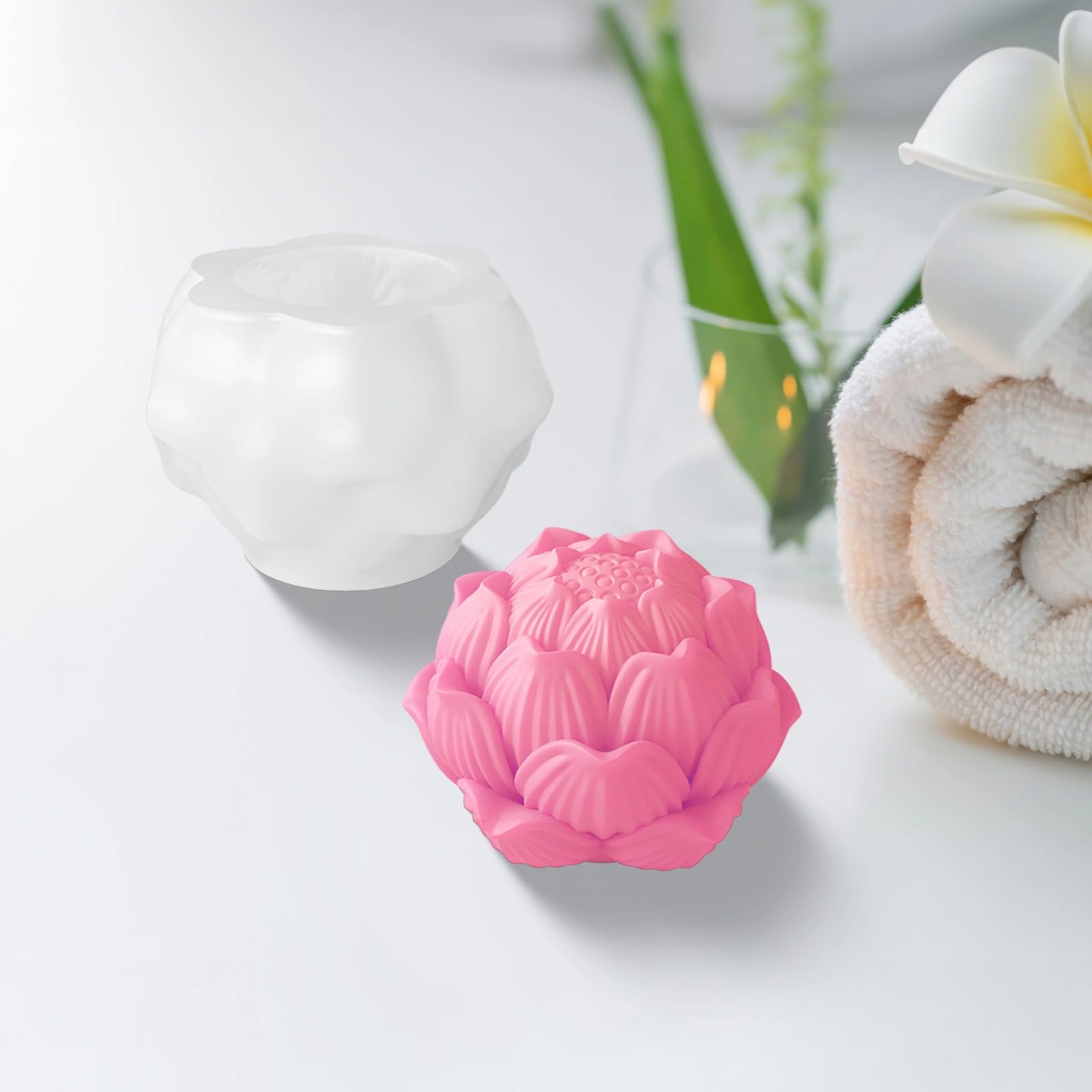 Moldes de silicona para hacer velas, moldes de silicona resistentes para manualidades, diferentes formas de flores, adecuados para diversos proyectos de arte de bricolaje, con motivos de rosas y loto
