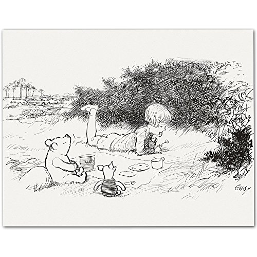 Lone Star Art Picnic - Winnie the Pooh and Christopher Robin 11x14 Unframed Nursery Art Print