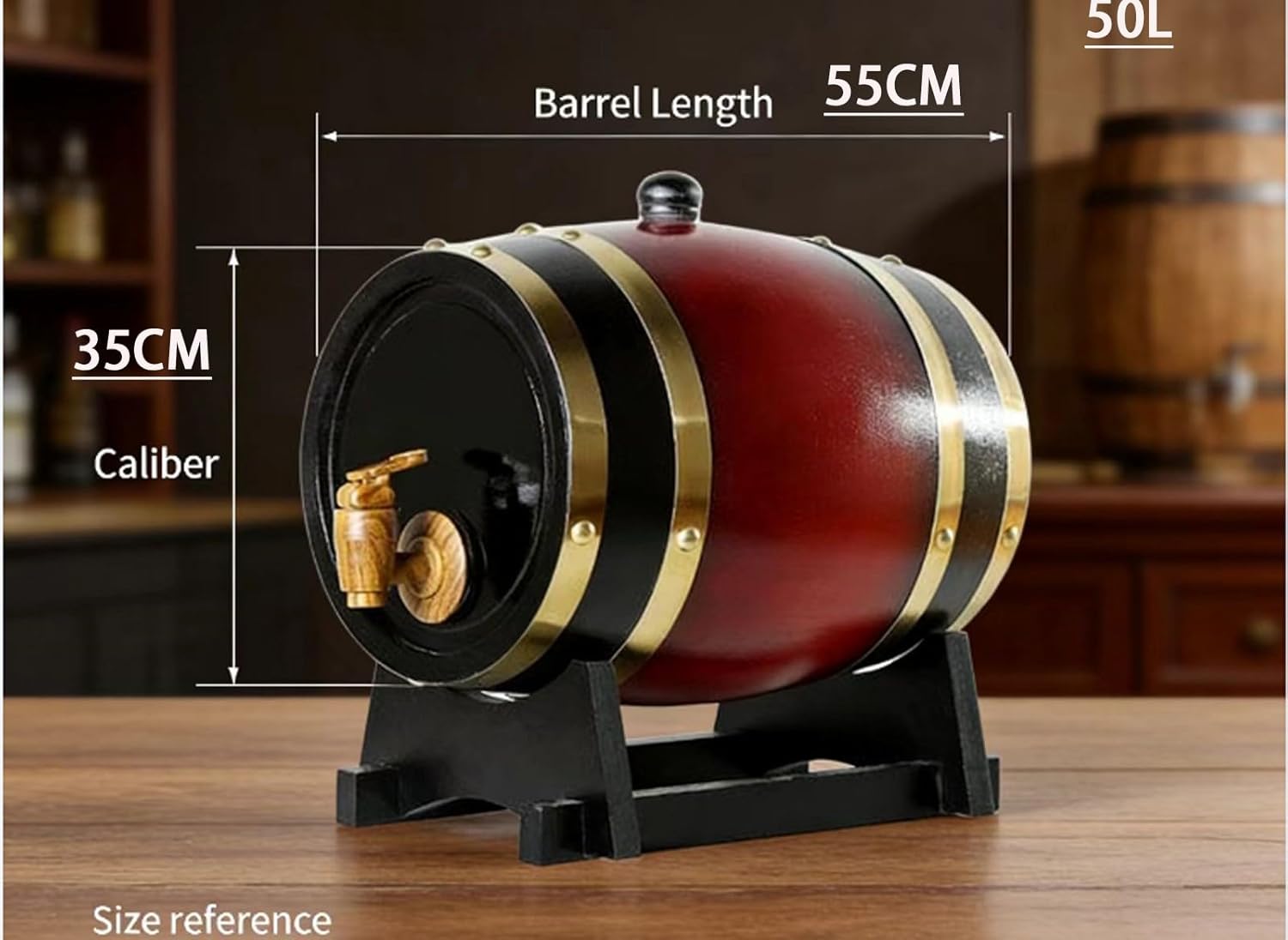 Oak Whiskey Aging Barrel, Aluminum Foil Liner, Decorative Wine Barrel with Stand for Home Bar, Pub & Restaurant(D,50L)