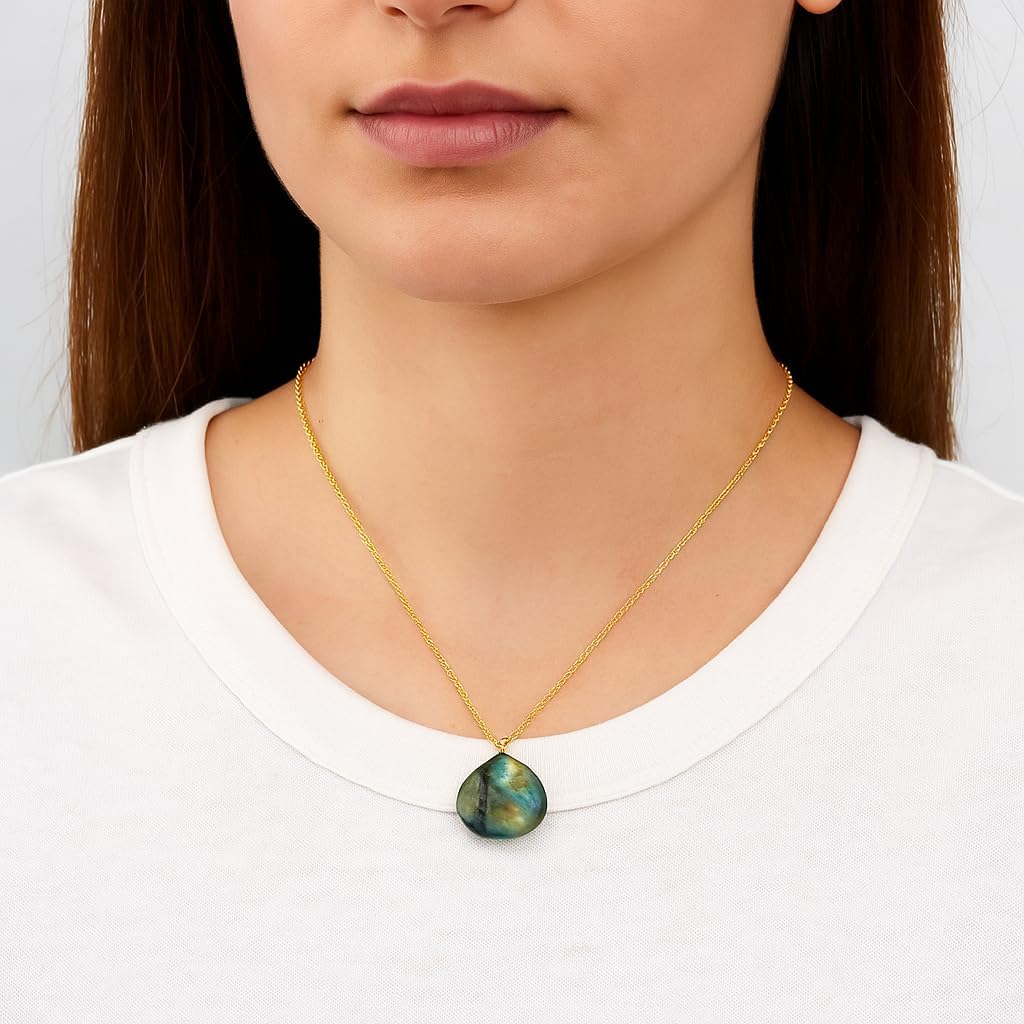 TGH Natural Heart Crystal Pendant Necklace for Women - Healing Gemstone Jewelry - 20mm Heart Stone - 16+2 Inch Gold Plated Adjustable Chain