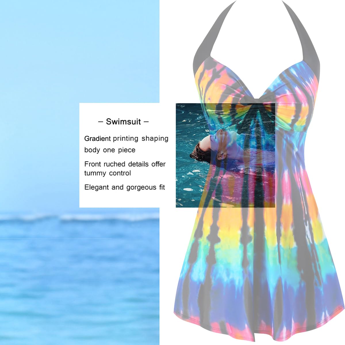 Femme Maillot de Bain Une Pièce Taille Haute Rétro Monokini à avec Jupette Fleur Amincissant