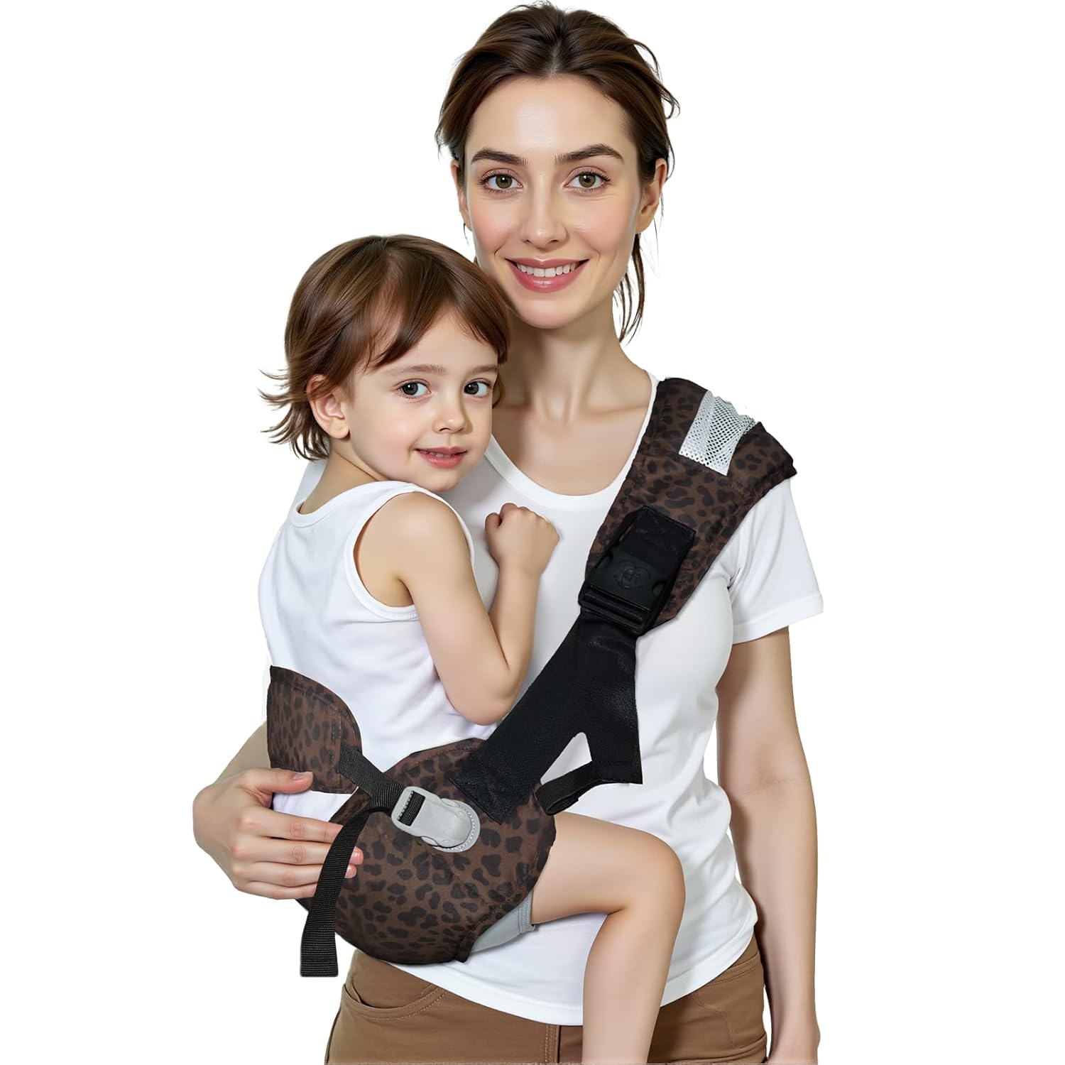 Baby carrier newborn to toddler sling, adjustable 25-60 lbs (dark brown leopard)