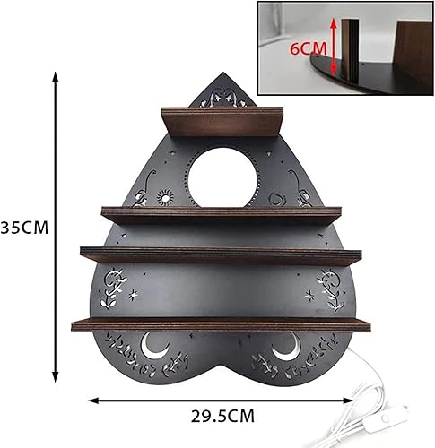 Ervkgm Estante para cristales, lámpara de polilla de cristal con luces LED, estante de pared para dormitorio, muebles de decoración del hogar para