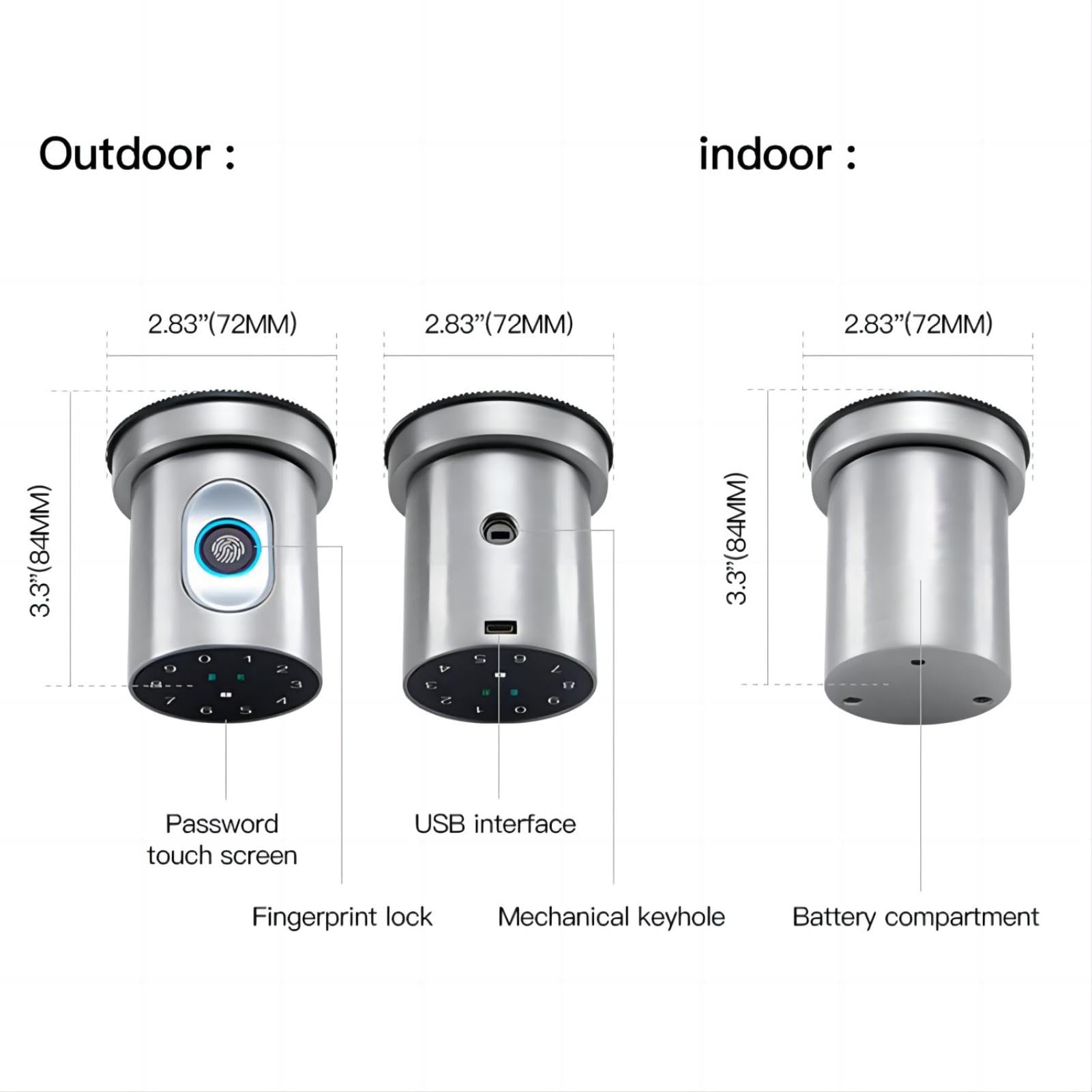 AloveH Smart Fingerprint Lock, Keyless Entry with Keypad & Biometric Code, Tuya App Compatible (Silvery) - Image 3