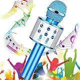 SunTop Micrófono Inalámbrico Karaoke Bluetooth, Portátil Altavoces Microfono, LED Microfono Niños para Cantar, Función de Eco, Compatible con Android, PC