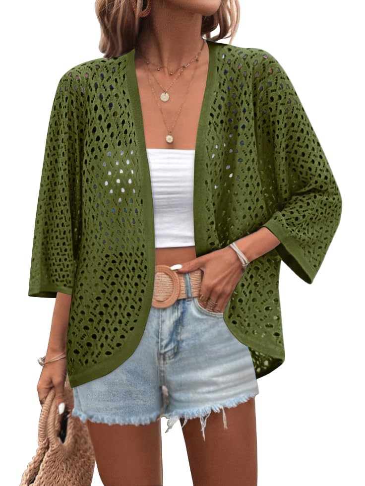 Image of Zeagoo Womens Summer Crochet Cardigan Sweaters Lightweight Open Front 3 /4 Sleeve Batwing Kimono Boho Knit Cover Ups 2026
