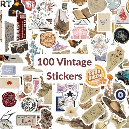 Image of Journaling Stickers, 100 Vintage Stickers Set for Journal & Diary, Journaling Stickers for Journal Book, Cute Stationery Items, Aesthetic Journal Set for Scrapbooking