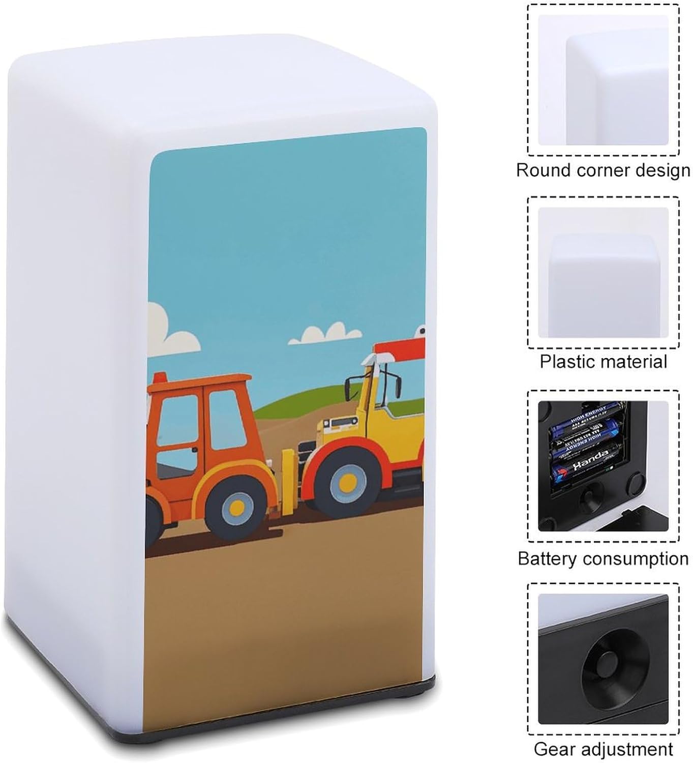 Desk Lamp Table Lamp with 2 Lighting Modes Battery Operated Cartoon Construction Vehicle Machinery Excavator Tractor Reading Lamp for Bedroom Nightstand