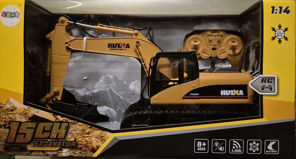 Excavadora RC Huina 1535 RC Excavadora 2,4 GHz 1:14 Pala de metal