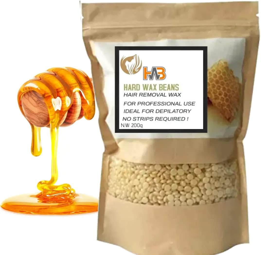 HWB Cosmetics Honey Hard Wax Beads Brazilian Hair Removal Wax Beans Honey Hard Wax Beans for Painless Hair Removal, Brazilian Waxing for Face, Eyebrow, Back, Chest, Bikini Areas