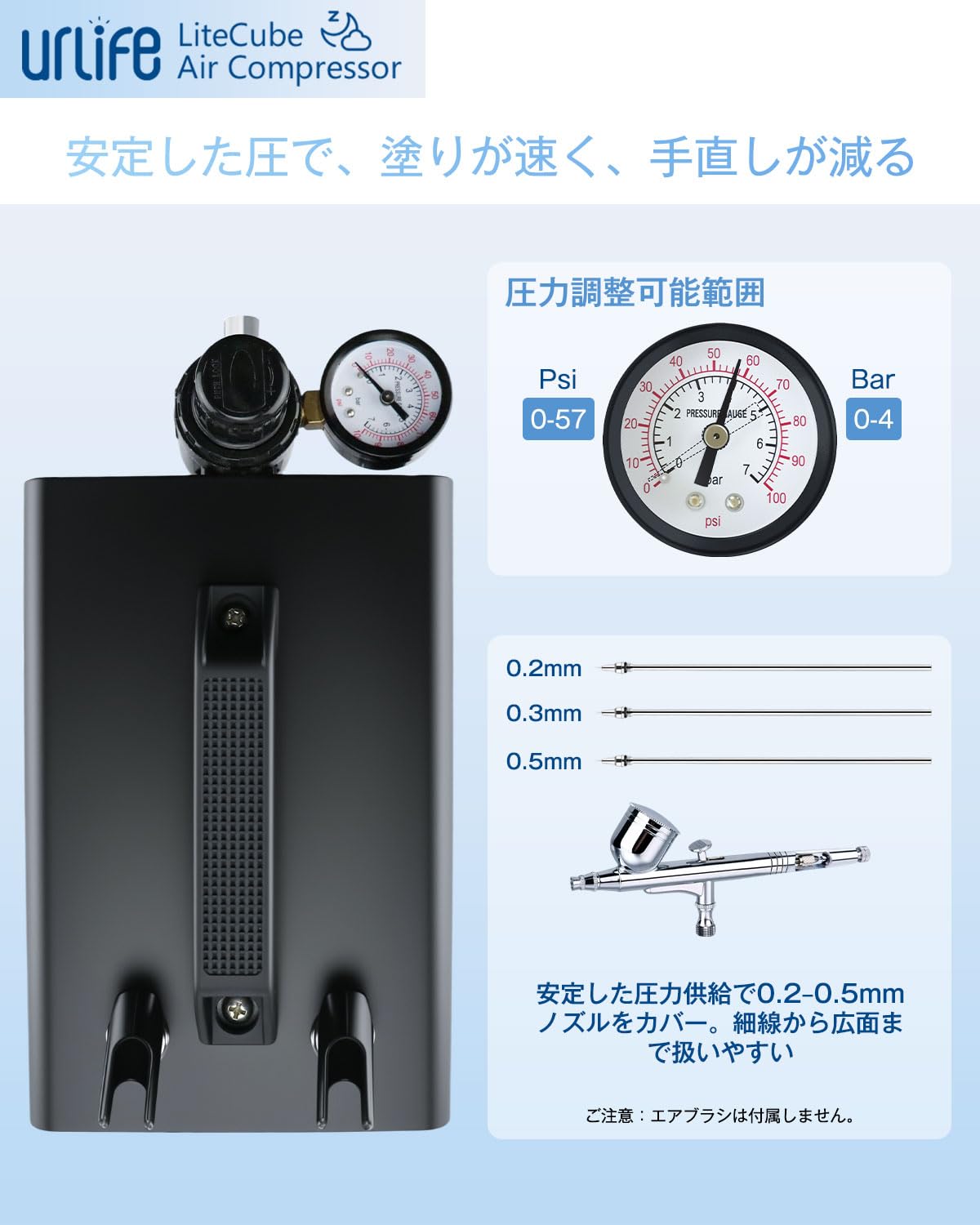 Amazon.co.jp: urlife コンプレッサー 小型 A4の半分でも 高圧域 安定