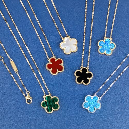 925 Sterling Silver 14K Yellow Gold Plated Hawaiian Plumeria Clover Flower Motif Beaded Necklace Pendant 16" + 2" Adjustable Chain, Nickle Free Hypoallergenic for Sensitive Skin, with Gift Box3