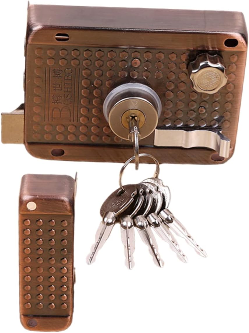 Housoutil Door Lock Sets, Stainless Steel Cylinder Door Rim Lock with Key - Nickel Deadbolt Lock with Night Latch - Heavy Duty Defender Security Door Lock Hardware
