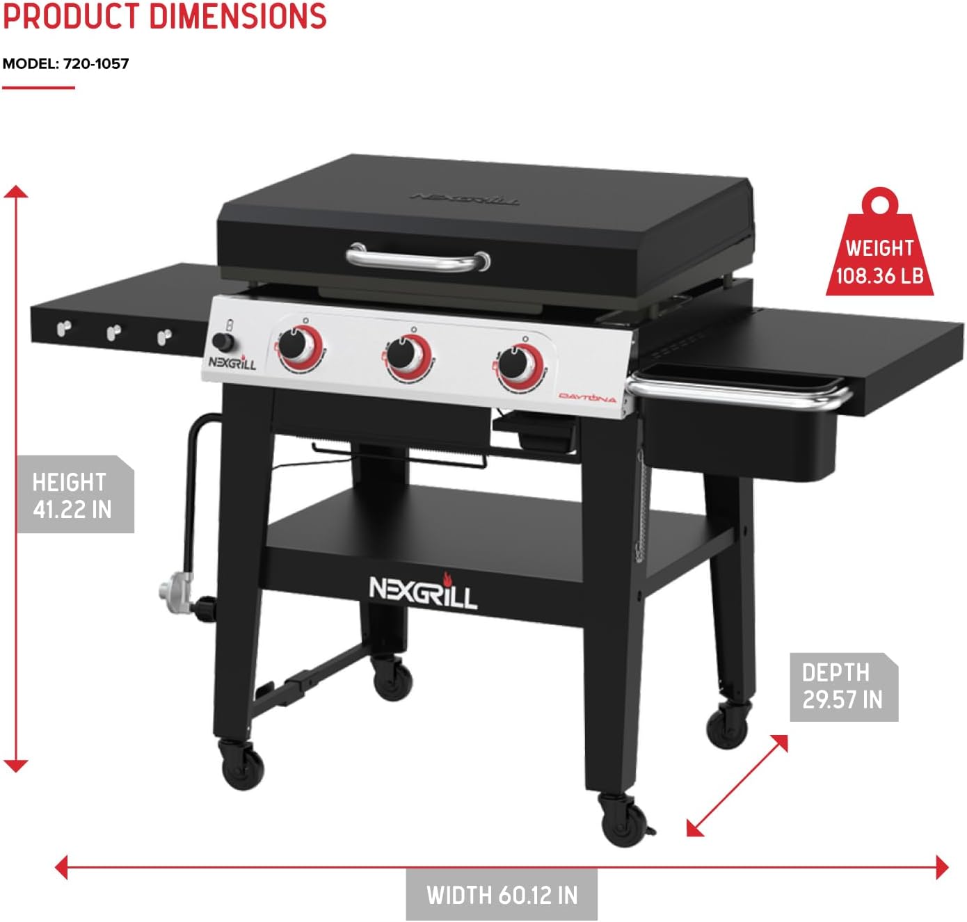 Product dimensions of Nexgrill Daytona 3-Burner Propane Gas Griddle