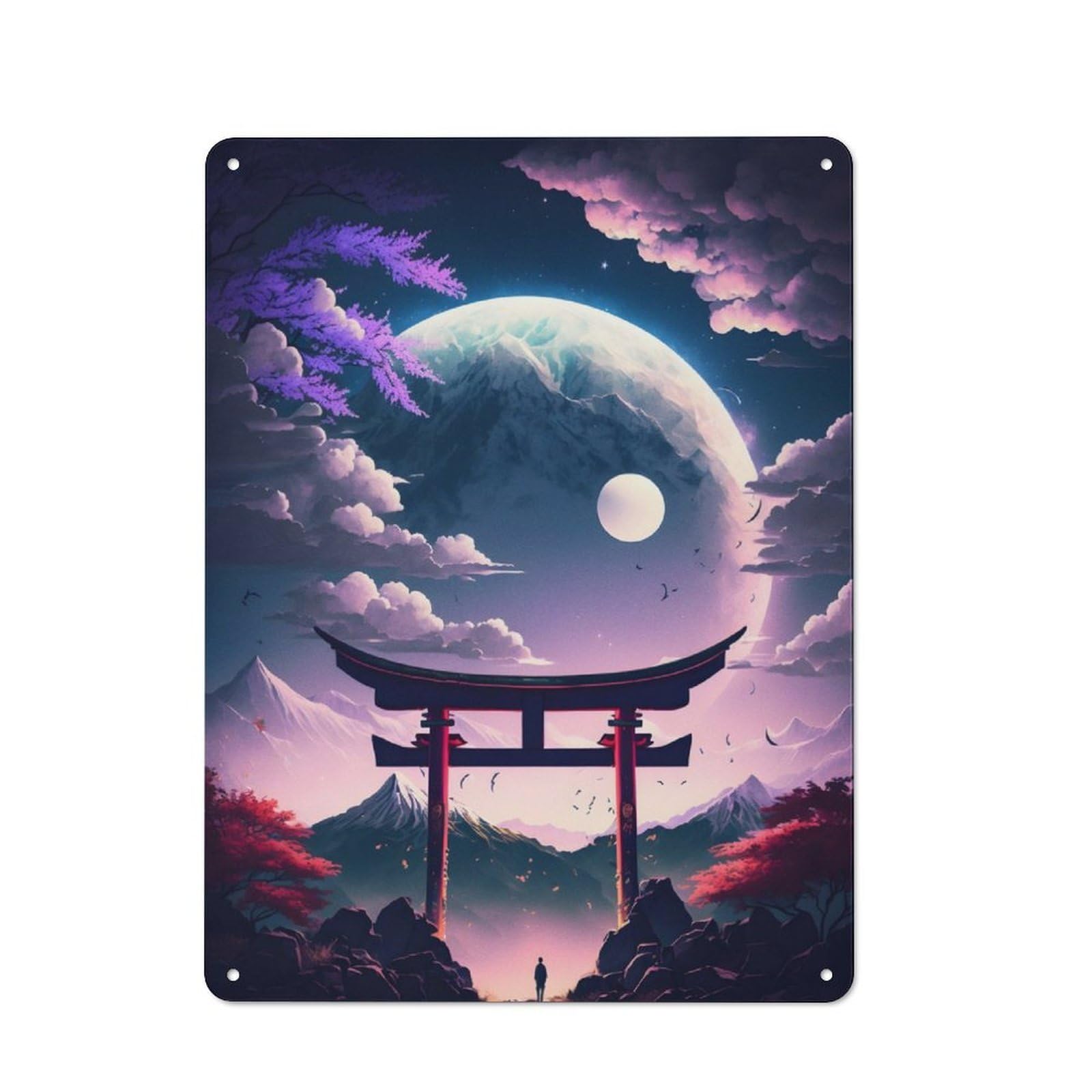 Junmoney Beautiful Moonlight Japan Vintage Metal Plaque 40X30cm Featuring For Pub Or Café, Suited To Café Interior Fans